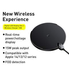 Baseus 15W Qi Wireless Charger For iPhone 14 13 12 Pro Max Digital Display Fast Wireless Charging For Samsung Xiaomi pad HuaWei