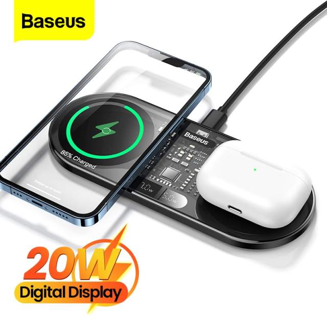 Baseus 20W Dual Qi Wireless Charger Pad For iPhone 14 13 12 Pro Max 11 8 Airpods 3 Xiaomi 2 in 1 Induction Wireless Fast Charger