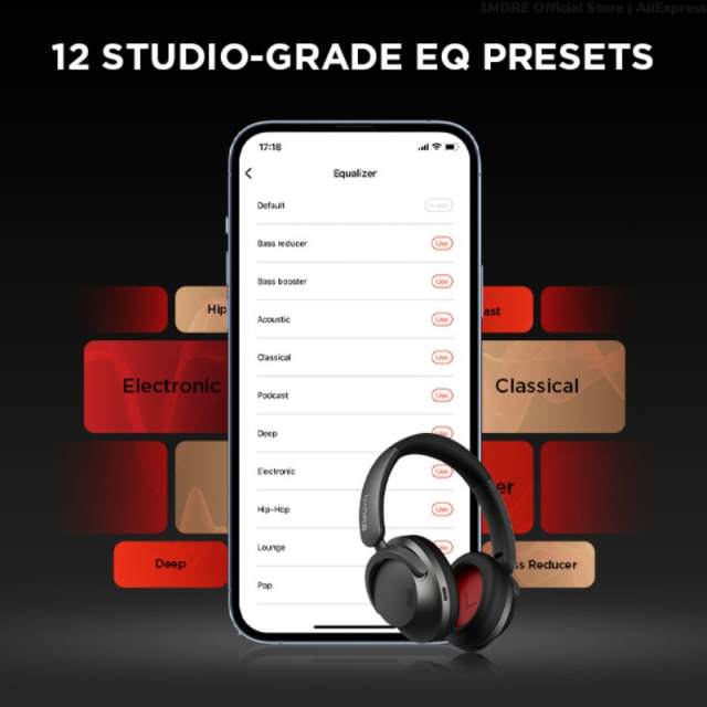 1MORE Sonoflow Wireless Bluetooth Active Noise Canceling Headphones, Hi-Res LDAC 12 EQ, 70H Battery, Connect 2 Devices, 5 Mic