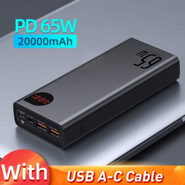 New Baseus 65W Power Bank 30000mAh/20000mAh PD Quick Charge FCP SCP Powerbank