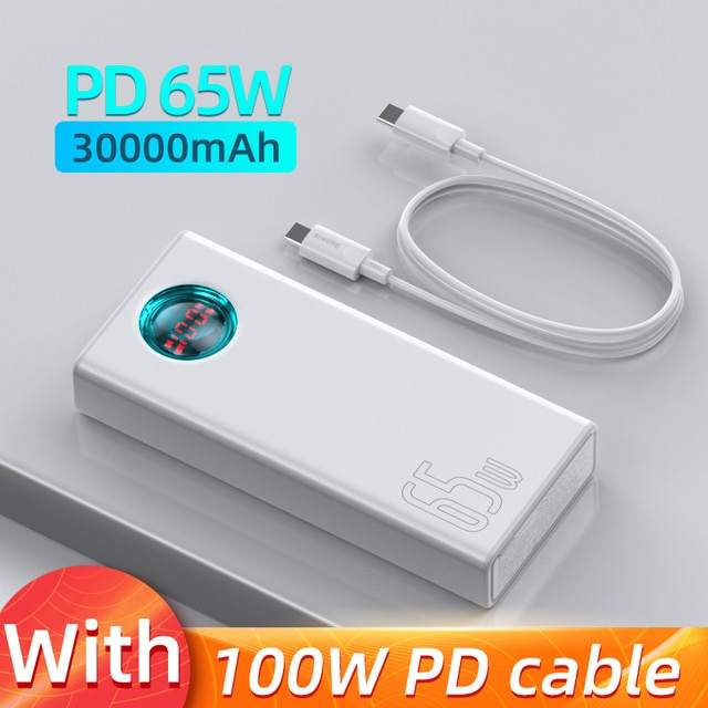 New Baseus 65W Power Bank 30000mAh/20000mAh PD Quick Charge FCP SCP Powerbank