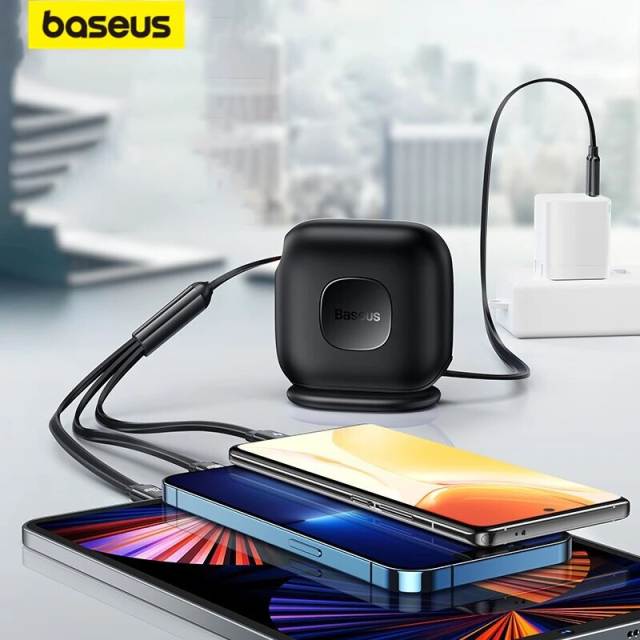 Baseus Retractable 100W 3 in 1 USB C Cable for iPhone 15 14 13 Desktop Charger USB Type C Fast Charge