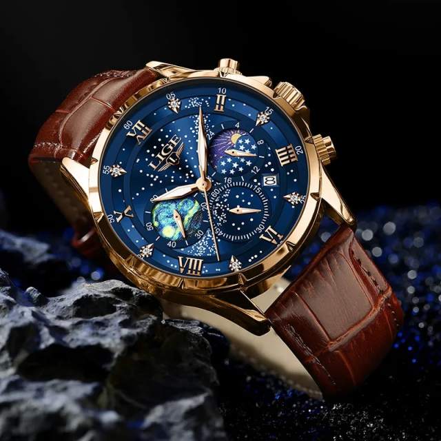 LIGE Men Watches Casual Sport Watch Men Luxury Waterproof Date Luminous Chronograph Wristwatch Male Quartz Watches Leather Clock