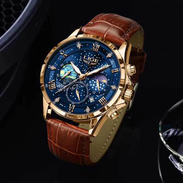 LIGE Men Watches Casual Sport Watch Men Luxury Waterproof Date Luminous Chronograph Wristwatch Male Quartz Watches Leather Clock