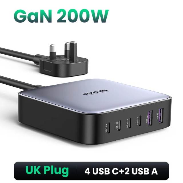 NEW UGREEN 200W GaN Charger Desktop Laptop Fast Charger Adapter For iPhone 15 14 Pro Max Xiaomi Samsung Tablets Phone Charger