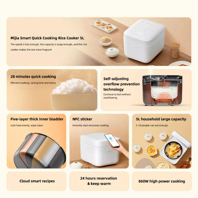 Xiaomi Mijia Smart Quick Cooking Rice Cooker 5L Large-capacity Smart Connected Reservation Multi-Function Rice Cooker