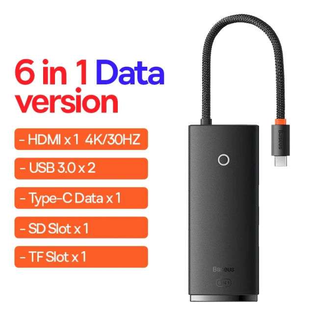 Baseus USB Type C HUB to HDMI-compatible USB 3.0 Adapter 6 in 1 Type C HUB Dock