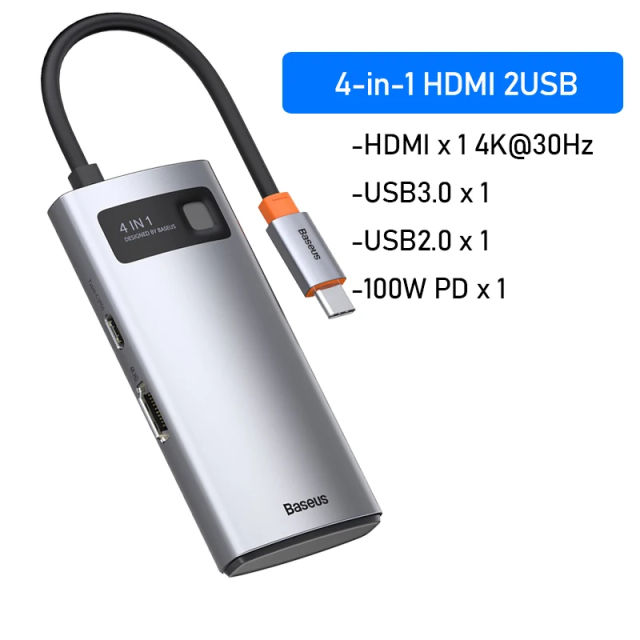 Baseus USB Hub HDMI-Compatible 4K Type C to USB 3.0 Splitter PD 100W Dock Station