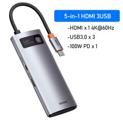 Baseus USB Hub HDMI-Compatible 4K Type C to USB 3.0 Splitter PD 100W Dock Station