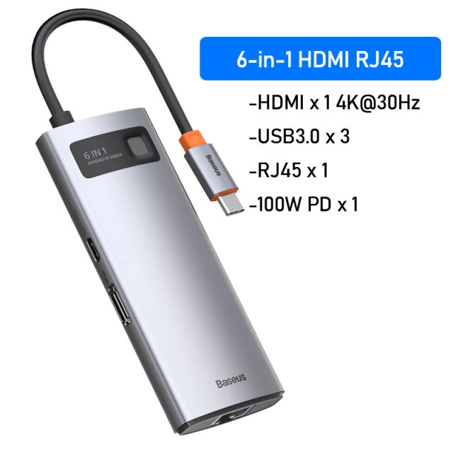 Baseus USB Hub HDMI-Compatible 4K Type C to USB 3.0 Splitter PD 100W Dock Station