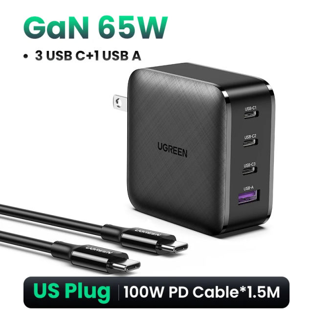 UGREEN 65W GaN Charger Quick Charge 4.0 3.0 Type C PD USB Charger with QC 4.0 3.0 Fast Charger