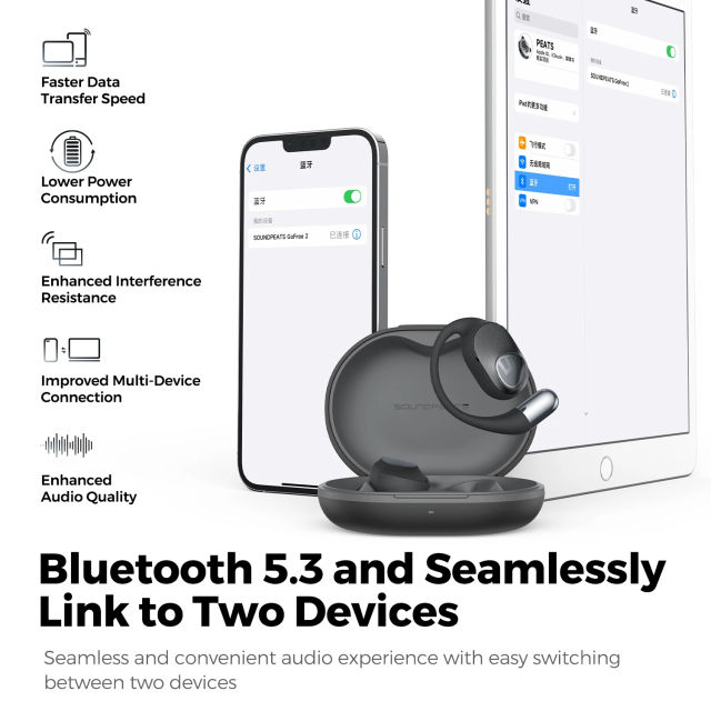 New SoundPEATS GoFree2 Open-Ear Headphones Bluetooth 5.3 Earbuds