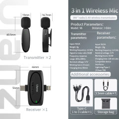 NEW Ulanzi V6 Lavalier Microphone Wireless 3 in 1 for iPhone 15 14 13 Android Type C Lightning Camera Portable Audio Record Mini Mic