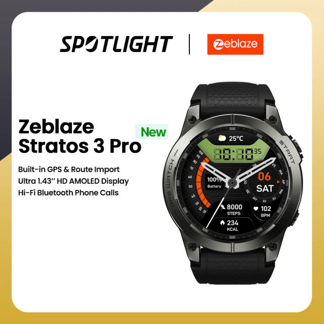 NEW Zeblaze Stratos 3 Pro GPS Smart Watch Built-in GPS & Route Import AMOLED Display Bluetooth Phone Calls