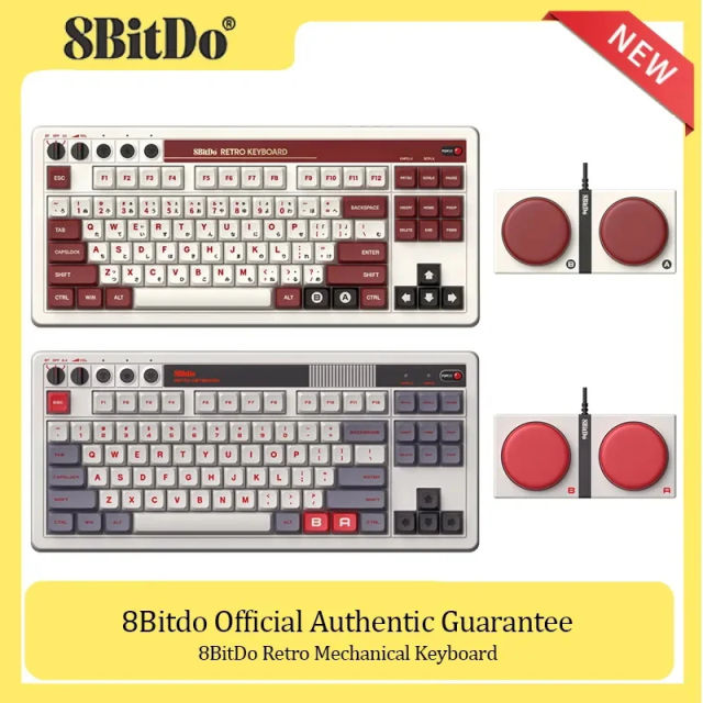 NEW 8Bitdo Retro Mechanical Keyboard Bluetooth 2.4G USB-C With 87 Keys,Dual Programmable Buttons For Windows Android Gaming Keyboard