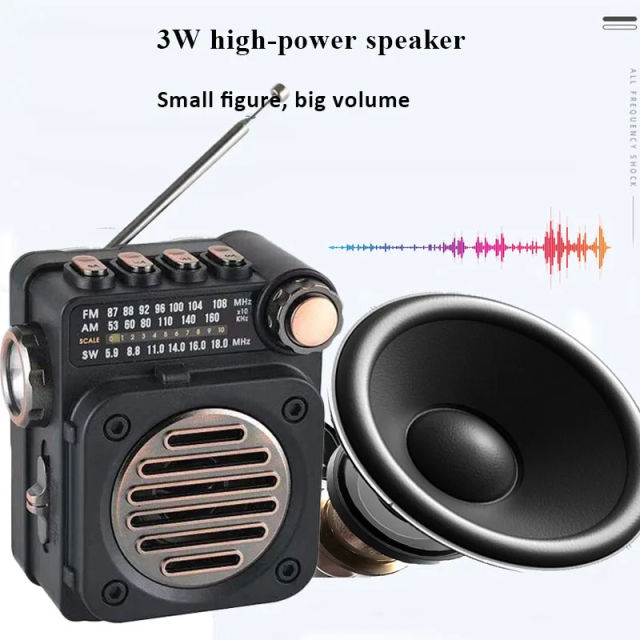Portable FM Radio Mini Pocket FM AM SW Radios Receiver Built-in Speaker Wireless Bluetooth 5.0 Music Player with LED Flashlight