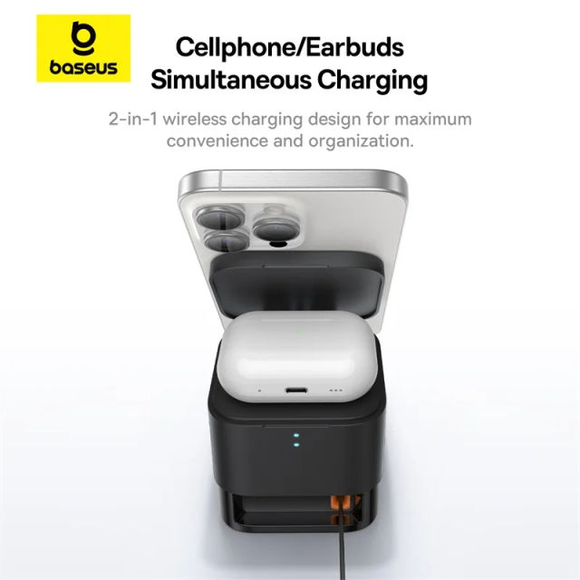 NEW Baseus 25W 2 in 1 Magnetic Wireless Charger Stand 15W Fast Charging Dock Station With Retractable Cable For iPhone15 14 Airpod