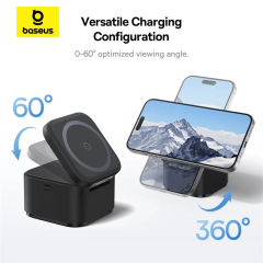 NEW Baseus 25W 2 in 1 Magnetic Wireless Charger Stand 15W Fast Charging Dock Station With Retractable Cable For iPhone15 14 Airpod