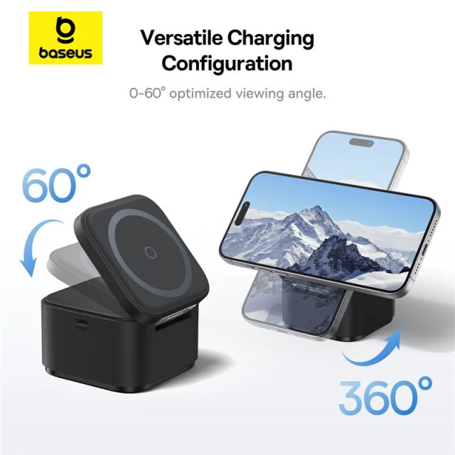 NEW Baseus 25W 2 in 1 Magnetic Wireless Charger Stand 15W Fast Charging Dock Station With Retractable Cable For iPhone15 14 Airpod