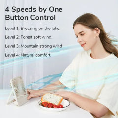 JISULIFE Portable Small Desk Fan Ultra Quiet Table Fan USB Rechargeable Cooling Fan With 4 Speed Powerful Wind Offices Fan