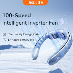 JISULIFE Portable Neck Fan 100 Speed Wind 5000mah Battery 17 Hour Work Time Mini Electric Neck Fan