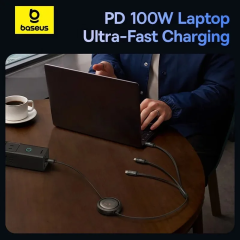 NEW Baseus Retractable 100W USB C Cable Fast Charging Portable 3 in 1 USB Type C Charger Cable