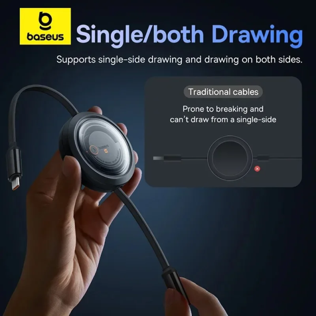 NEW Baseus Retractable 100W USB C Cable Fast Charging Portable 3 in 1 USB Type C Charger Cable