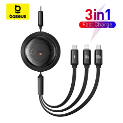 NEW Baseus Retractable 100W USB C Cable Fast Charging Portable 3 in 1 USB Type C Charger Cable