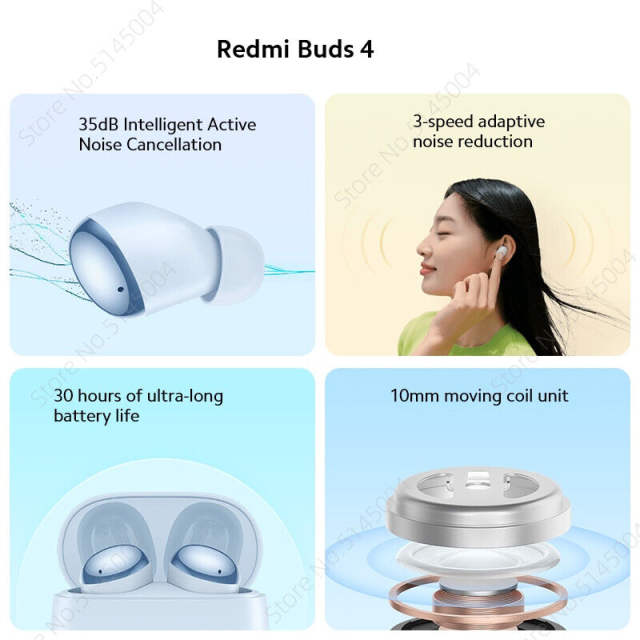 New Xiaomi Redmi Buds 4 TWS Wireless Bluetooth Earphones Noise Cancellation Earbuds
