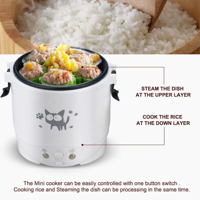 Car Mini Rice Cooker 12v 24V 220V Car Home Dual Use Self-driving Soup Porridge Portable Rice Cooker