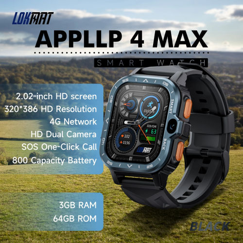 2024 NEW LOKMAT APPLLP 4 MAX Android Smart Watch Phone Fitness Tracker Touch Screen Dual Camera GPS Wifi Call Wacth Heart Rate Monitor