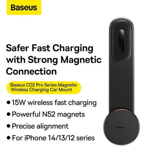 New Baseus C02 Pro Series Magnetic Wireless Charging Car Mount Cluster Black