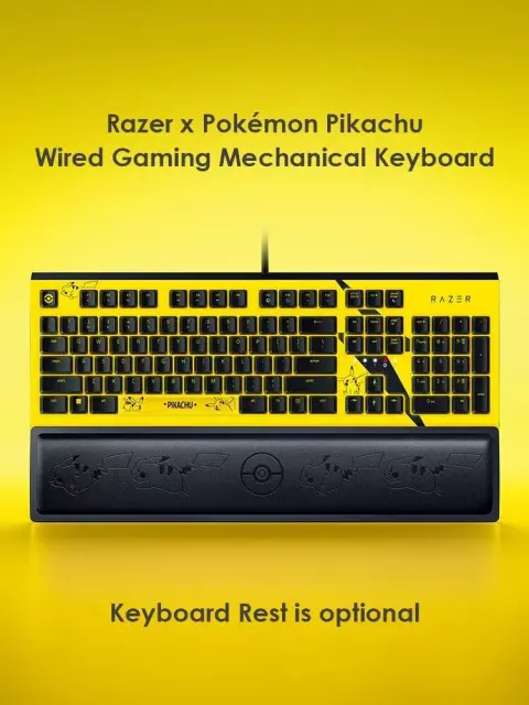 New Razer x Pokémon Pikachu Wired Gaming Mechanical Keyboard, Optional Rest