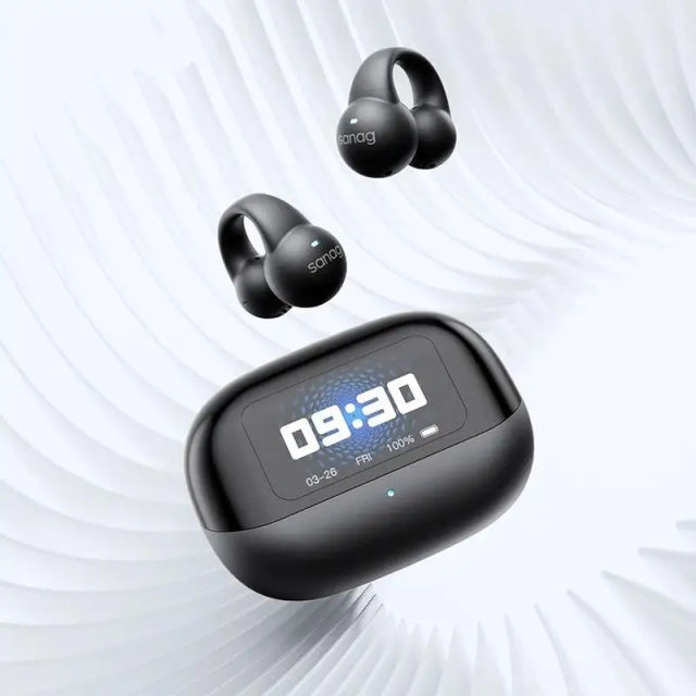 New Sanag S2 Pro AI Smart Screen Bluetooth Earphone Ear Clip Headset Wireless Open Ear TWS Sports Headphones Hifi Sound Earclip Earbuds
