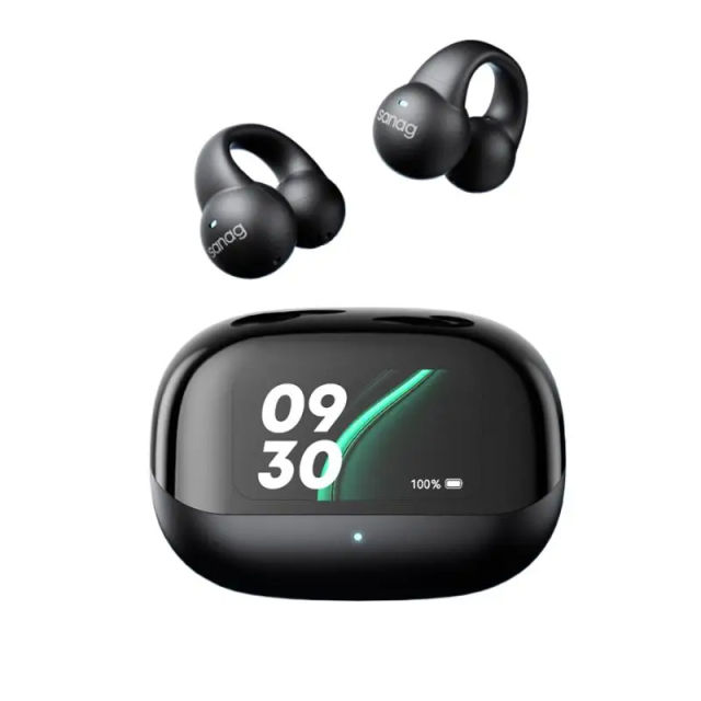 New Sanag S2 Pro AI Smart Screen Bluetooth Earphone Ear Clip Headset Wireless Open Ear TWS Sports Headphones Hifi Sound Earclip Earbuds