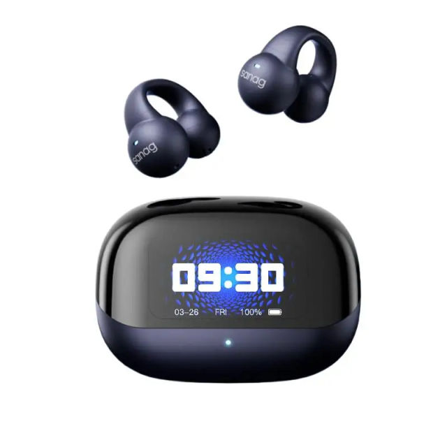 New Sanag S2 Pro AI Smart Screen Bluetooth Earphone Ear Clip Headset Wireless Open Ear TWS Sports Headphones Hifi Sound Earclip Earbuds
