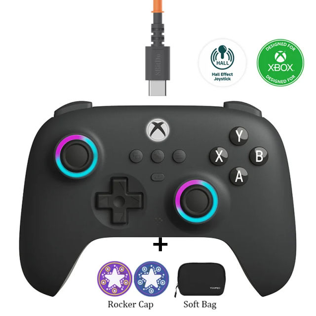 New 8BitDo Ultimate C Wired Controller For Xbox Series S, X, Xbox One RGB Lighting Fire Ring Hall Effect Joysticks For Windows 10/11