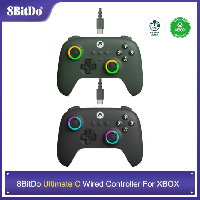 New 8BitDo Ultimate C Wired Controller For Xbox Series S, X, Xbox One RGB Lighting Fire Ring Hall Effect Joysticks For Windows 10/11