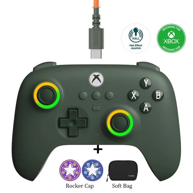 New 8BitDo Ultimate C Wired Controller For Xbox Series S, X, Xbox One RGB Lighting Fire Ring Hall Effect Joysticks For Windows 10/11