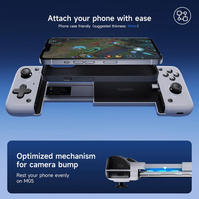 EasySMX M05 Type C Gamepad, Cloud Gaming Mobile Phone Controller for Android Phone/Xbox Game Pass/iPhone 15, Mapping function