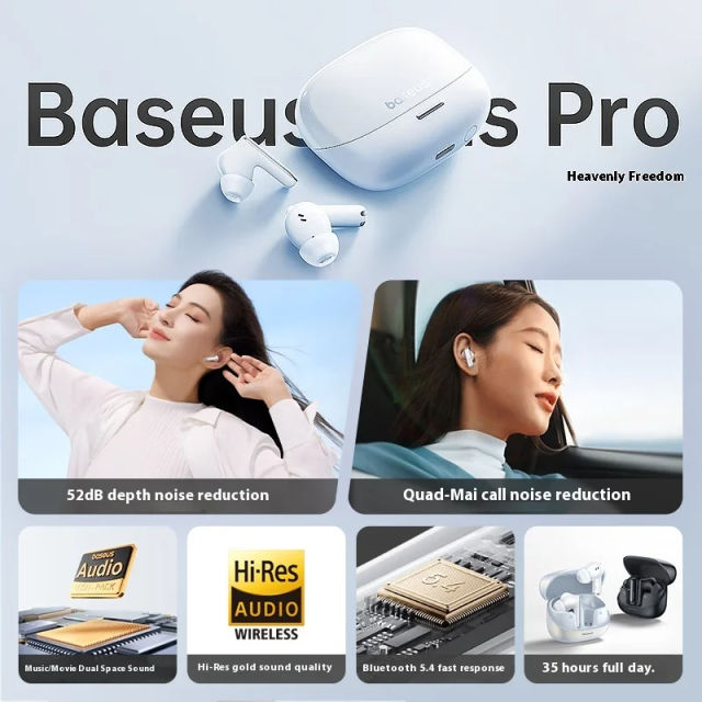 Baseus M2s pro Wireless Earphones Bluetooth 5.4 Support 3D Spatial Audio 4-Mics 52dB Active Noise Cancelling Customized Earbuds