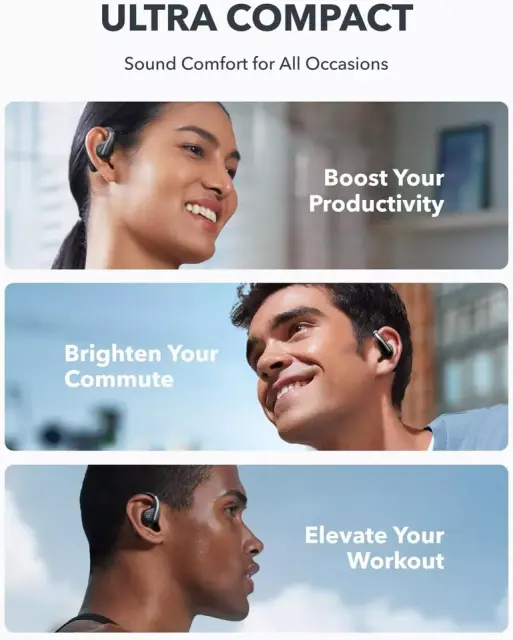 NEW Soundcore AeroFit Open-Ear Headphones Ergonomic Ear Hook Earbuds AI Noise Reduct