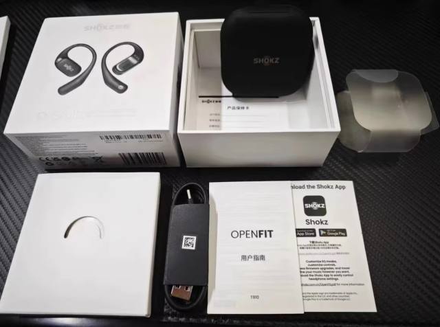 SHOKZ OpenFit  Open-Ear True Wireless Bluetooth Headphones with Microphone Earbuds with Earhooks Sweat Resistant Fast Charge