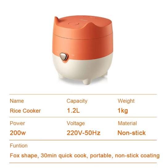New Mini rice cooker Small 1.2L Rice Cooker Domestic cooking pot midea Fox Line Red kawayi kitty Smart Cooker