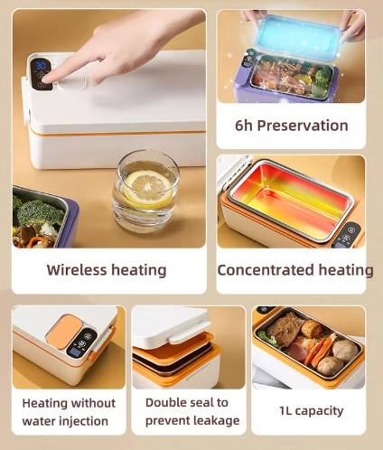 NEW 1L Electric Lunch Box Portable Heated Insulated Lunch Box Stainless Steel Large Capacity Camping
