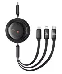 Baseus Retractable 100W 3 in 1 Fast USB Cable for Macbook iPad iPhone 16 15 Samsung