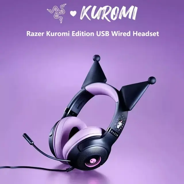 New Razer x Sanrio Kuromi Kraken V3 X Wired Headset Headphone Limited Edition