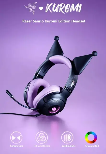 New Razer x Sanrio Kuromi Kraken V3 X Wired Headset Headphone Limited Edition