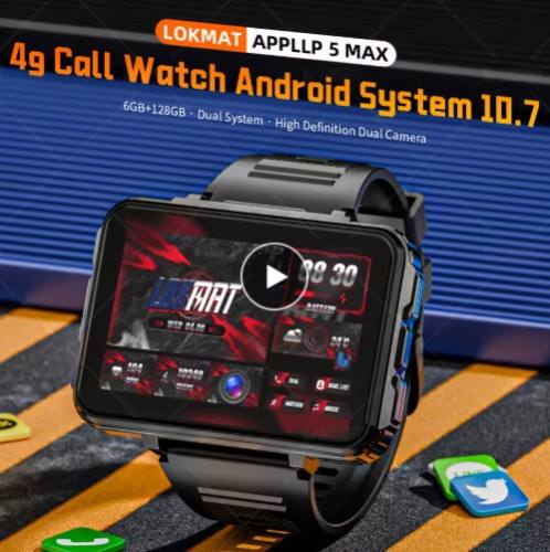 New LOKMAT APPLLP 5 MAX Android Watch Phone Square Big Screen Wifi 4G Calls Smartwatches Dual Camera with Flashlight Gaming Watch