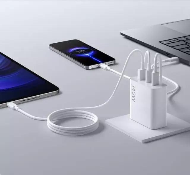 Xiaomi 140W GaN 3 Ports Fast Charging Charger 6A Cable For Mi 14 13 Ultra Pro